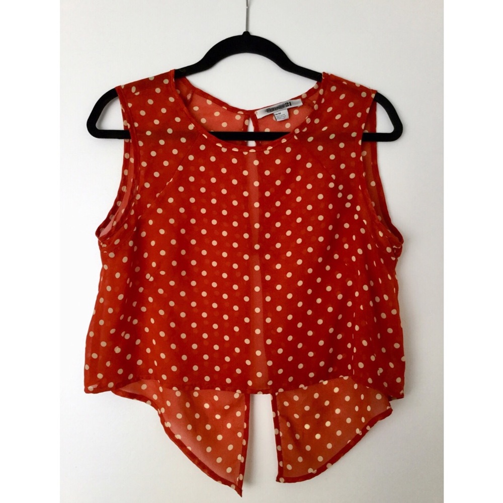 Forever 21 sheer red/orange polka dot top * medium